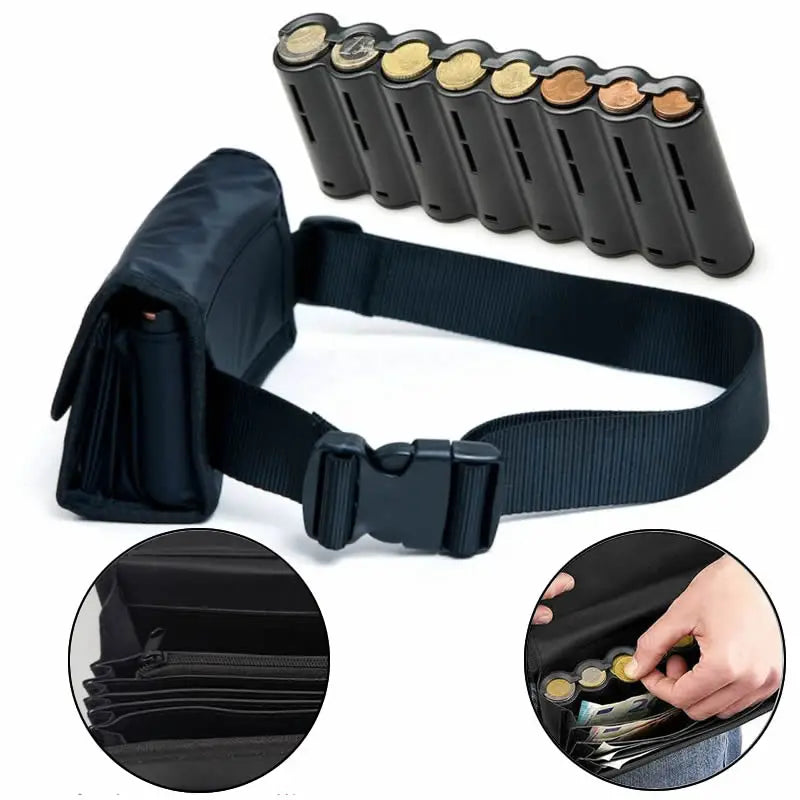 Multi-Pocket Waist Bag – Portable Euro Coin Holder & Money Storage Wallet for Waiters, Drivers & Phones