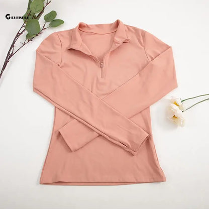 Elevate Your Yoga: CHRLEISURE Long Sleeve Half-Zip Yoga Shirt - Thumbholes, Elastic & Breathable Fitness Blouse for Women Activewear