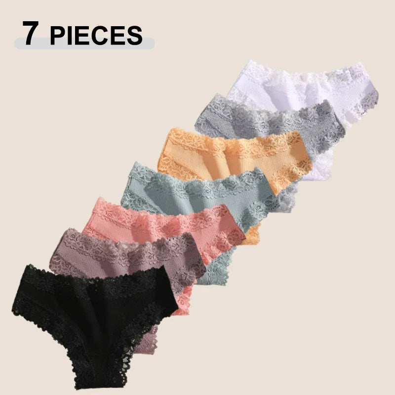 7PCS Women’s Lace Panties Set - Seamless Brazilian Low Rise G-String Cotton Lingerie Soft Underwear S-XL