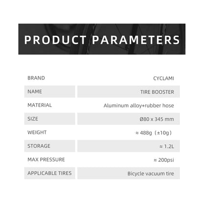 CYCLAMI 1.2L Aluminum Tire Booster – MTB & Road Bike Tubeless Inflator Air Bottle with Valve Cylinder