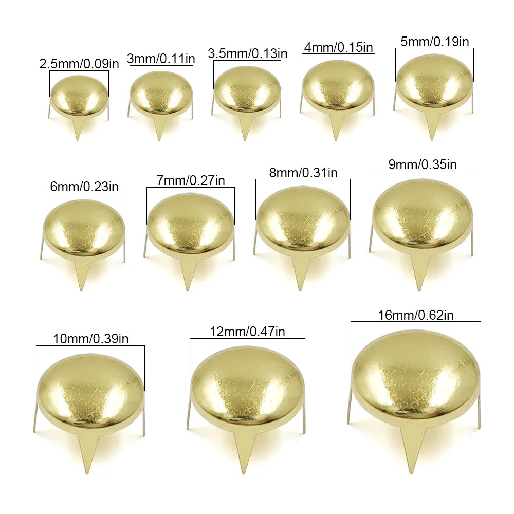 100pcs Round Dome Rivets Spike Studs 2.5-16mm – Punk Rock DIY Leather Craft for Shoes, Clothing & Bags