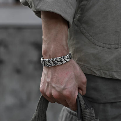 925 Sterling Silver Bracelet Bangle - Punk Wide Irregular Geometric Design, Fashion Jewelry Gift for Women and Men