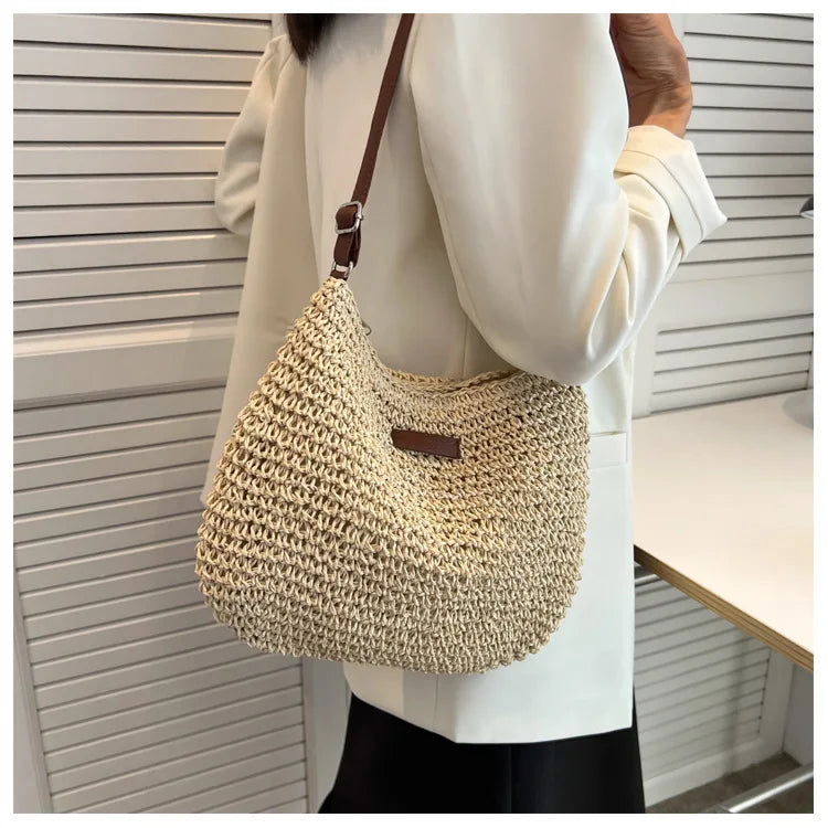 Straw Knitted Handbag – Women’s Woven Shoulder & Crossbody Beach Bag
