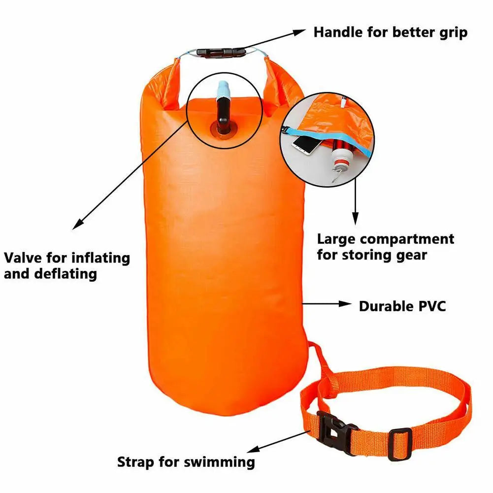 Inflatable Swimming Buoy Tow Float – Double Air Bag with Waist Belt, Dry Bag for Water Sports & Swimming Storage