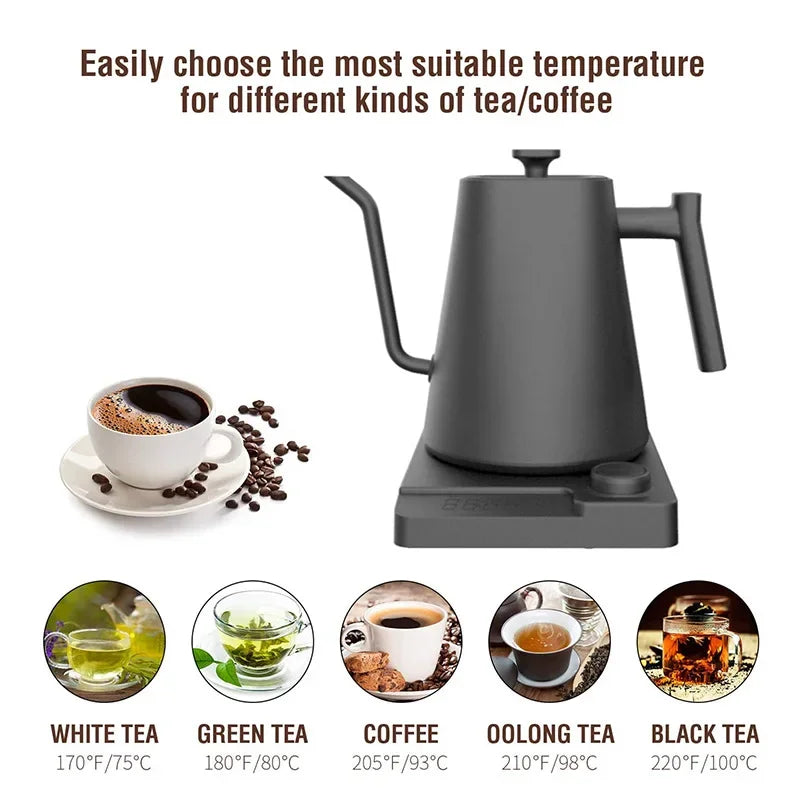 1200W Gooseneck Electric Kettle with Temperature Control – 110V/220V Stainless Steel Coffee & Tea Kettle with Precision Heating & Fast Boil System