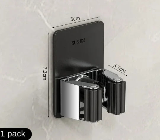 Non-Perforated Stainless Steel Mop Holder — Wall-Mounted Broom & Mop Clamp Hook for Bathroom & Door Storage