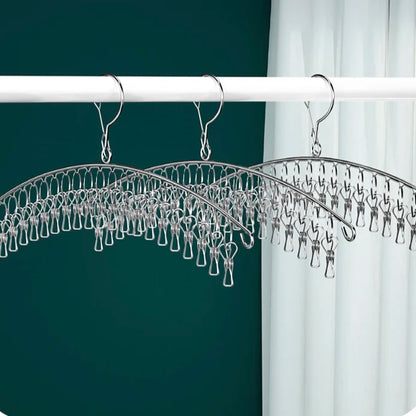 Stainless Steel Clothes Drying Hanger - 10/20 Pegs Windproof Clothing Rack with Clips - Laundry Airer for Underwear and Socks