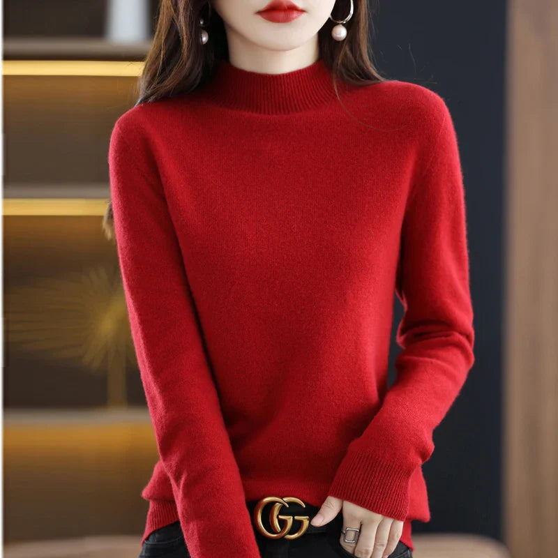 100% Pure Wool Half-Neck Pullover – New Cashmere Sweater for Women, Casual Knit Top in 19 Autumn and Winter Colors