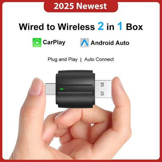 FLIXIVI 2025 2-in-1 Dual Interface Wireless CarPlay/Android Auto Adapter – Smart Mini Box, Plug & Fast Connect, Universal