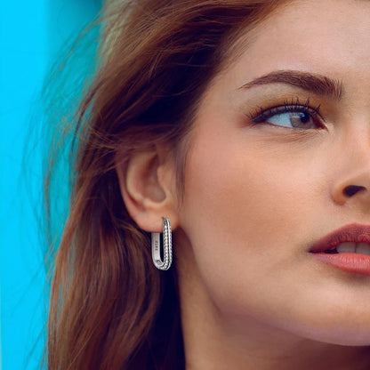 2024 New 925 Sterling Silver Rectangular Hoop Earrings with Zircon - Golden Luxury Wedding Gift for Women