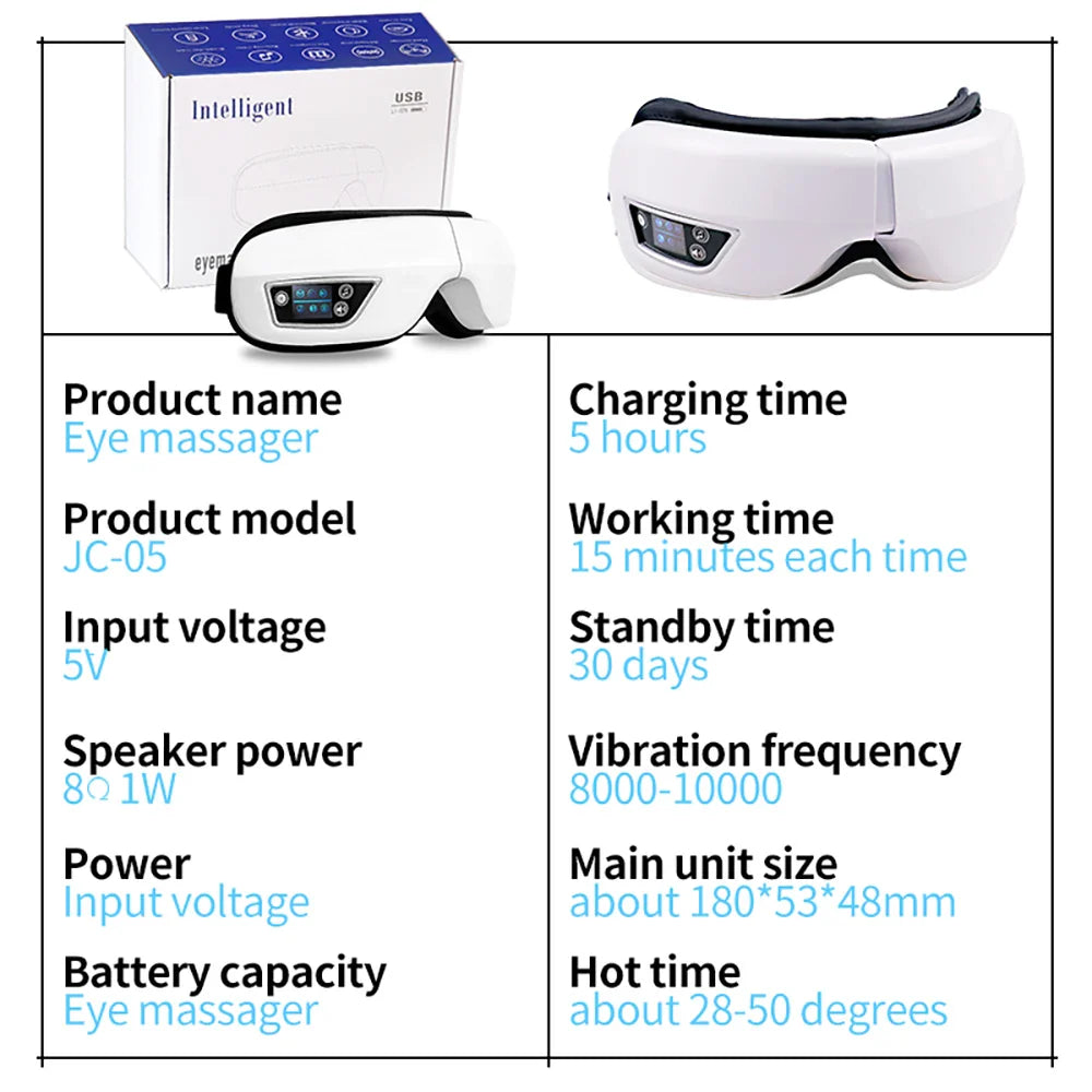 6D Smart Vibration Eye Massager – Hot Airbag Compress, Bluetooth Music Sleep Mask for Eye Relaxation & Fatigue Care