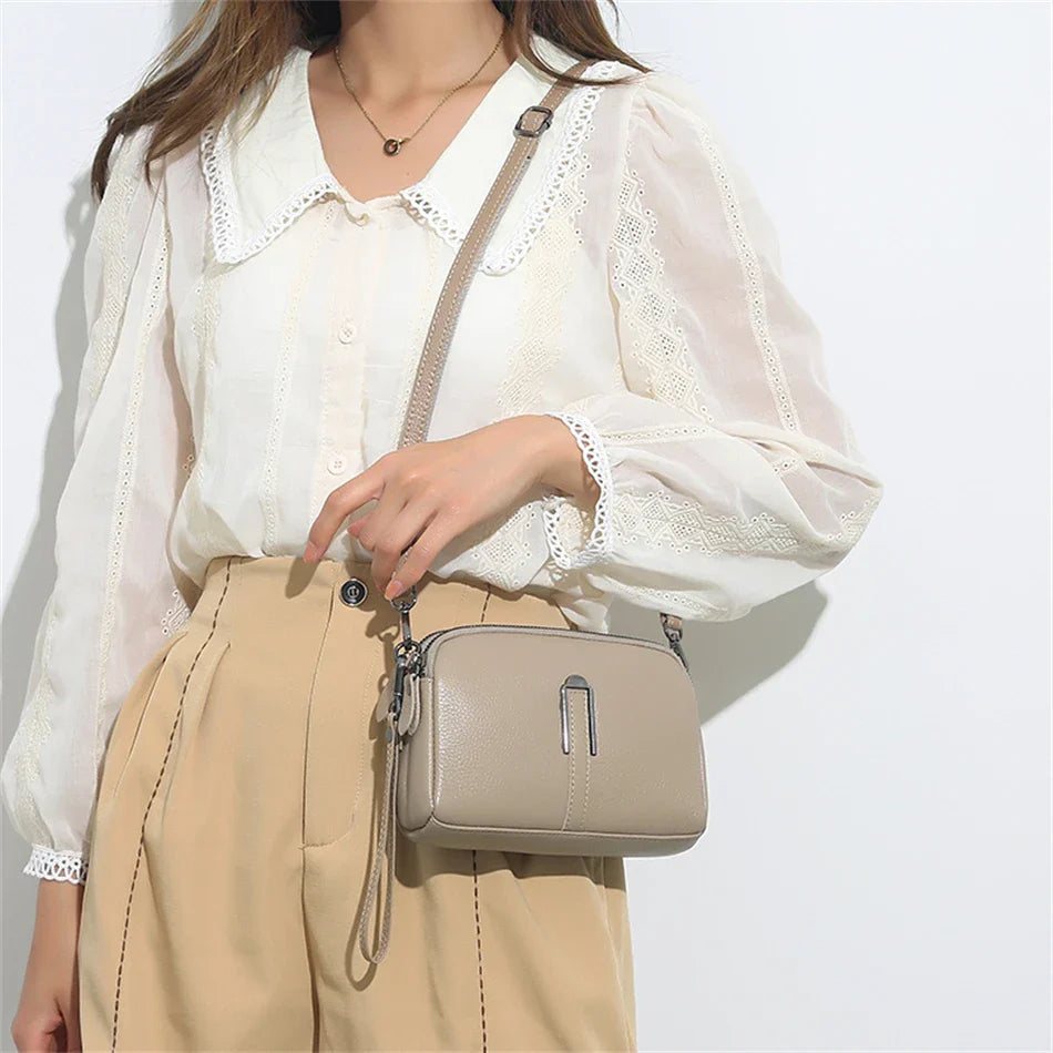 Luxury Genuine Leather Women's Crossbody Bag – Solid Color Shoulder Bag, Clutch & Messenger Purse