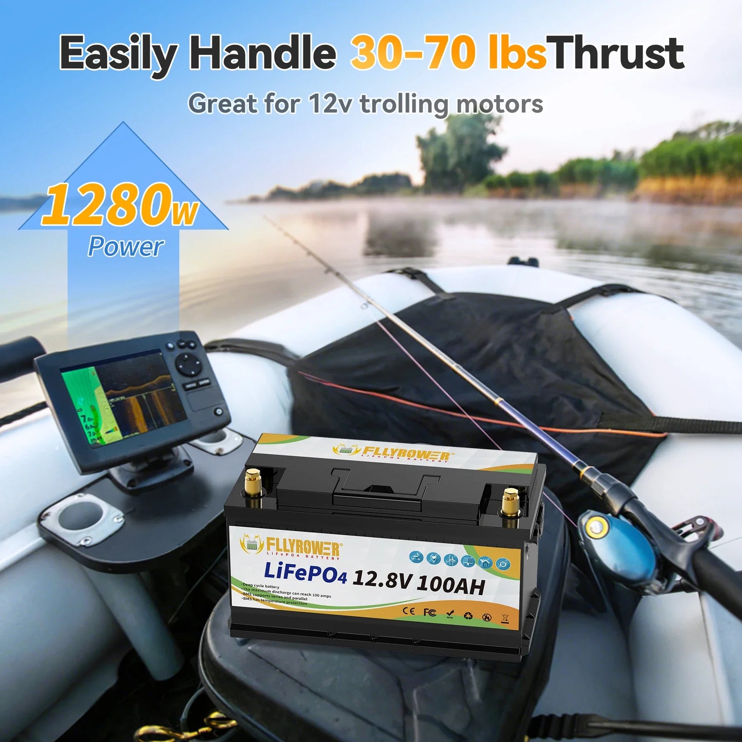12V 100Ah LiFePO4 Battery Pack – 12.8V Lithium Iron Phosphate with 100A BMS for RV, Boat, Inverter, Solar & Wind Power Systems