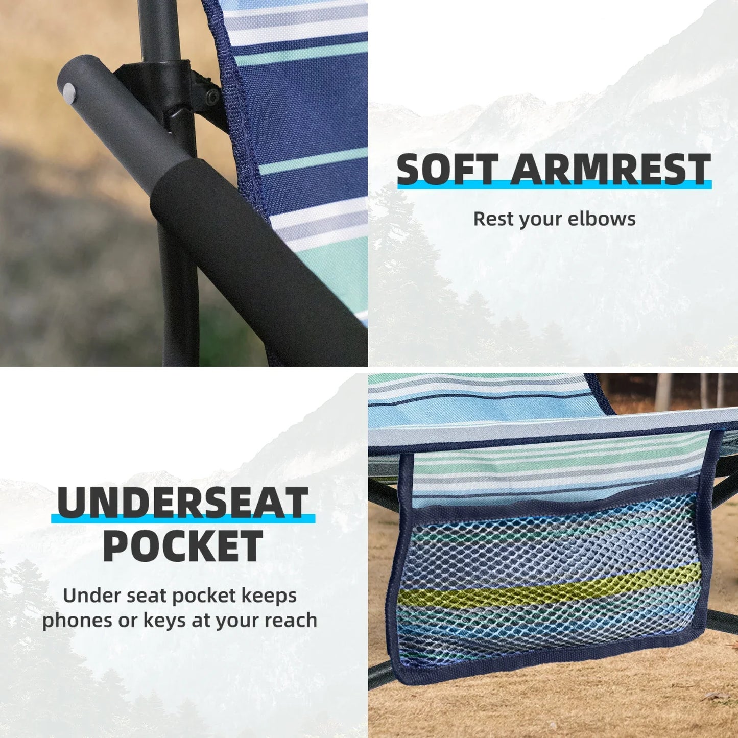 Tisetrail 2-Pack Portable Beach Chairs – Low Back Sling Chairs with Cup Holder, Folding Mesh Sand Chairs for Adults, Lightweight