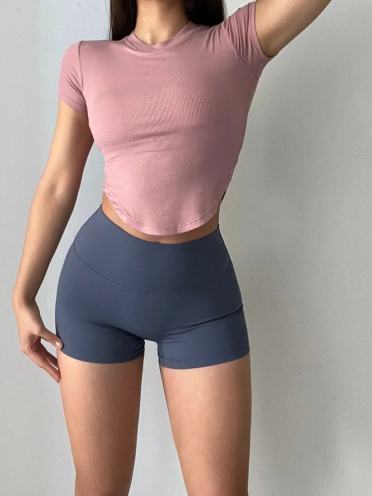 GymHUB High Waist Hip Lift Yoga Shorts – Women’s Quick Dry Peach Nude 3/4 Fitness Leggings for Running & Gym Training