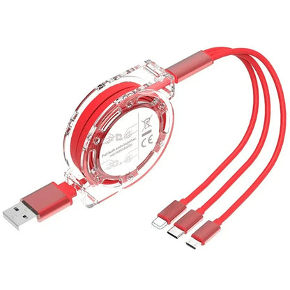 3-in-1 Retractable USB Data Cable – Fast Charging for iPhone, Type-C & Micro USB, Compatible with Android, Xiaomi, Huawei, Samsung