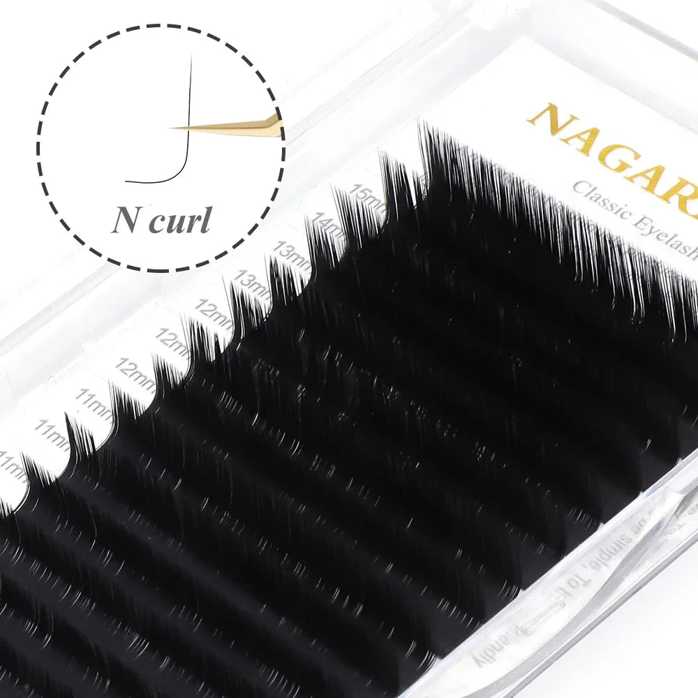 NAGARAKU Synthetic Mink Eyelash Extensions — 16 Lines, Mixed 7-15mm N/M/L/LB/LC/LD Curl High-Quality Individual Lashes