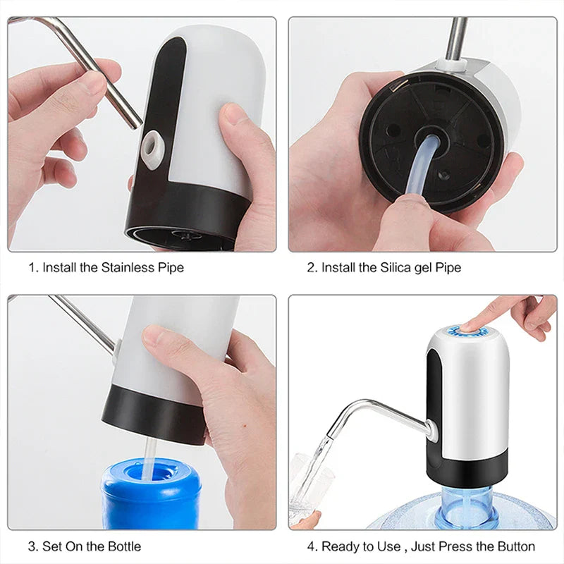 Portable Automatic Water Pump — USB Rechargeable Mini Electric Dispenser with Switch for 5-Gallon Bottles