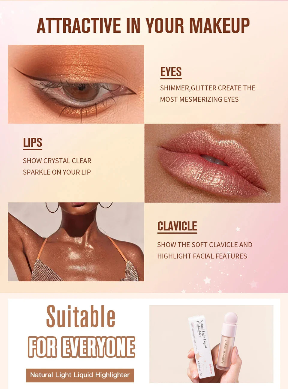 4-Color Liquid Face Highlighter — Bronzer & Contour Shimmer Makeup