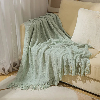 White Boho Throw Blanket – Textured Chunky Knitted Vintage Luxury Bedspread, Sofa Cover Manta Para Sofá