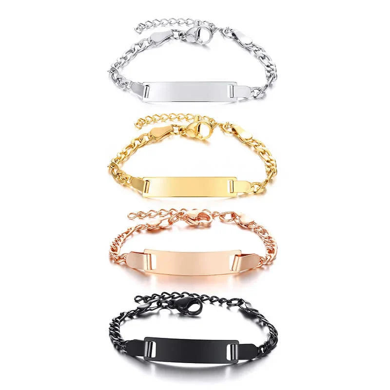 Custom Engraved Mom Bracelet – Personalized Figaro Link Bangle with Names & Birthday Date
