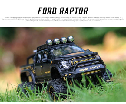 1:24 Diecast F150 Raptor Pickup Truck — Metal Model Car with Sound & Light for Kids Age 3+, Blue