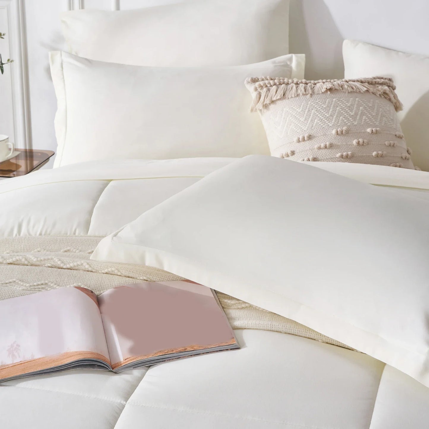 7-Piece Queen Bed-in-a-Bag Comforter Set — Solid Geometry Comforter, Sheets & Pillowcases, Stylish Bedroom Gift