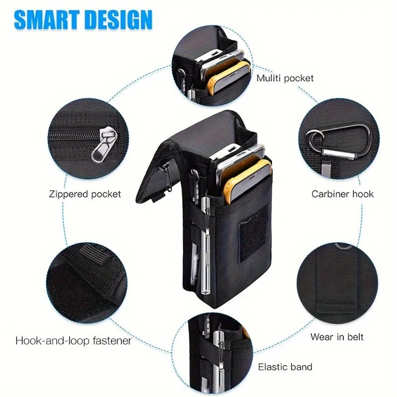 6.3-Inch Multi-Functional Mobile Phone Bag – Oxford Fabric Belt Pouch for Men’s Outdoor Use, Compatible with iPhone 15 & 16