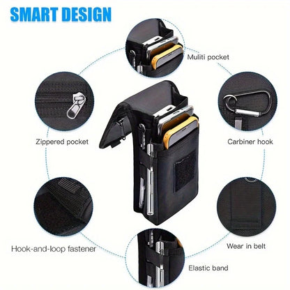 6.3-Inch Multi-Functional Mobile Phone Bag – Oxford Fabric Belt Pouch for Men’s Outdoor Use, Compatible with iPhone 15 & 16
