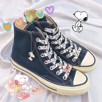 Snoopy Thick Flat Shoelaces – Non-Elastic Athletic & Casual Sneaker Accessories