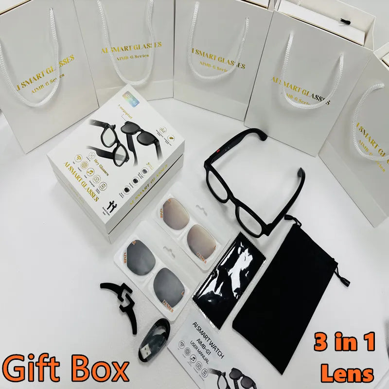 500W AI Smart Camera Sunglasses 3-in-1 Lens HD1080P ChatGPT Voice Control WiFi Bluetooth Intelligent Glasses