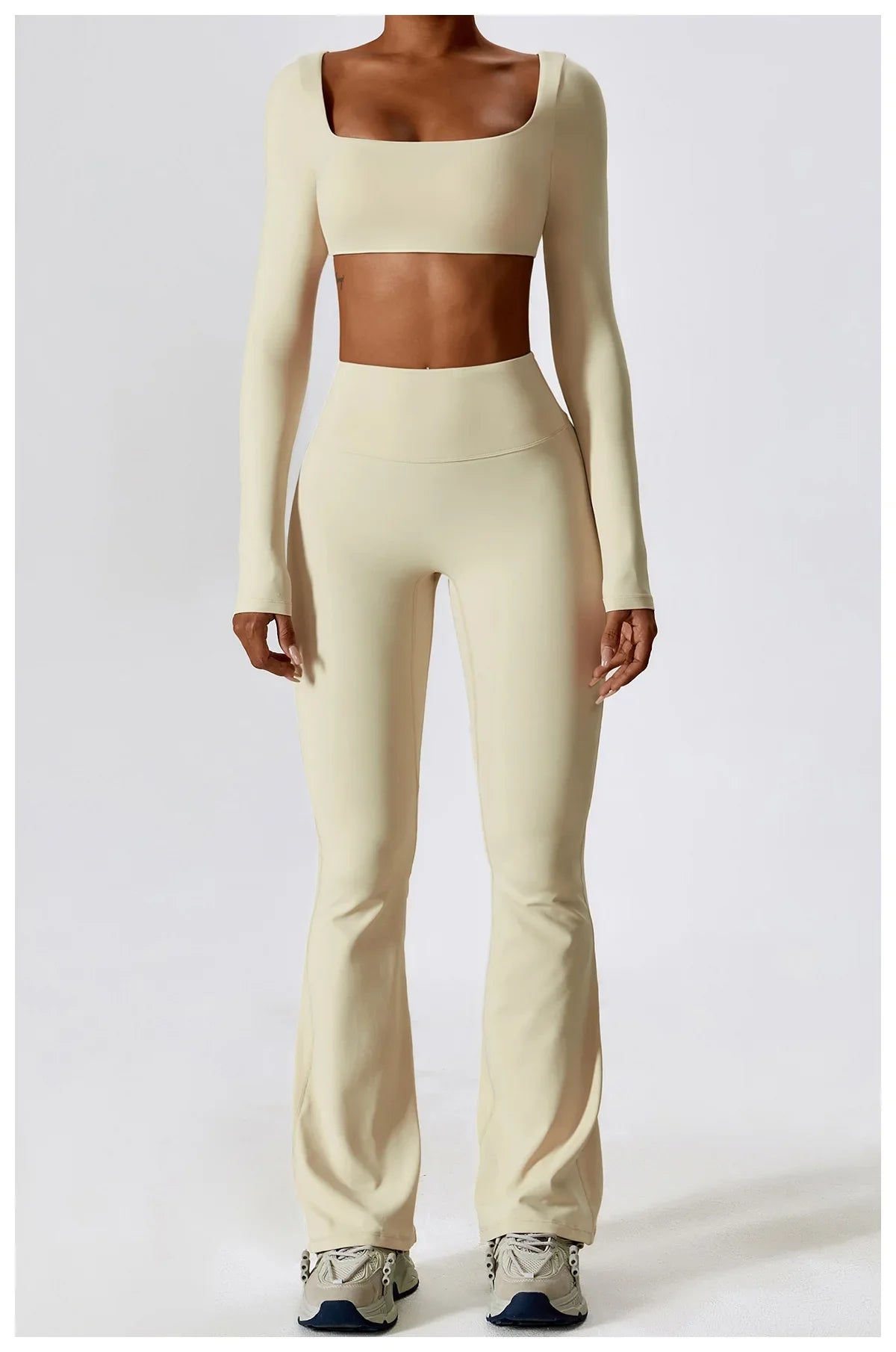 2PCS Seamless Women’s Yoga Set – Long Sleeve Crop Top & Leggings Workout Outfit, Athletic Gym Sportswear