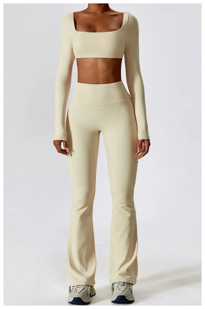 2PCS Seamless Women’s Yoga Set – Long Sleeve Crop Top & Leggings Workout Outfit, Athletic Gym Sportswear