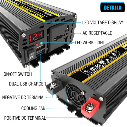 3000W-8000W Pure Sine Wave Power Inverter — DC 12V to AC 220V with Digital Display
