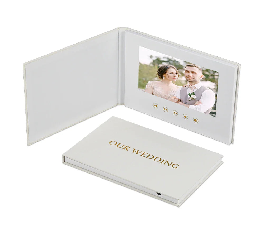 Luxury Linen Video Book Album – 7” IPS Wedding Video Player Book | 4GB Memory, Up to 3 Hours Video, Rechargeable Digital Photo & Video Album Gift