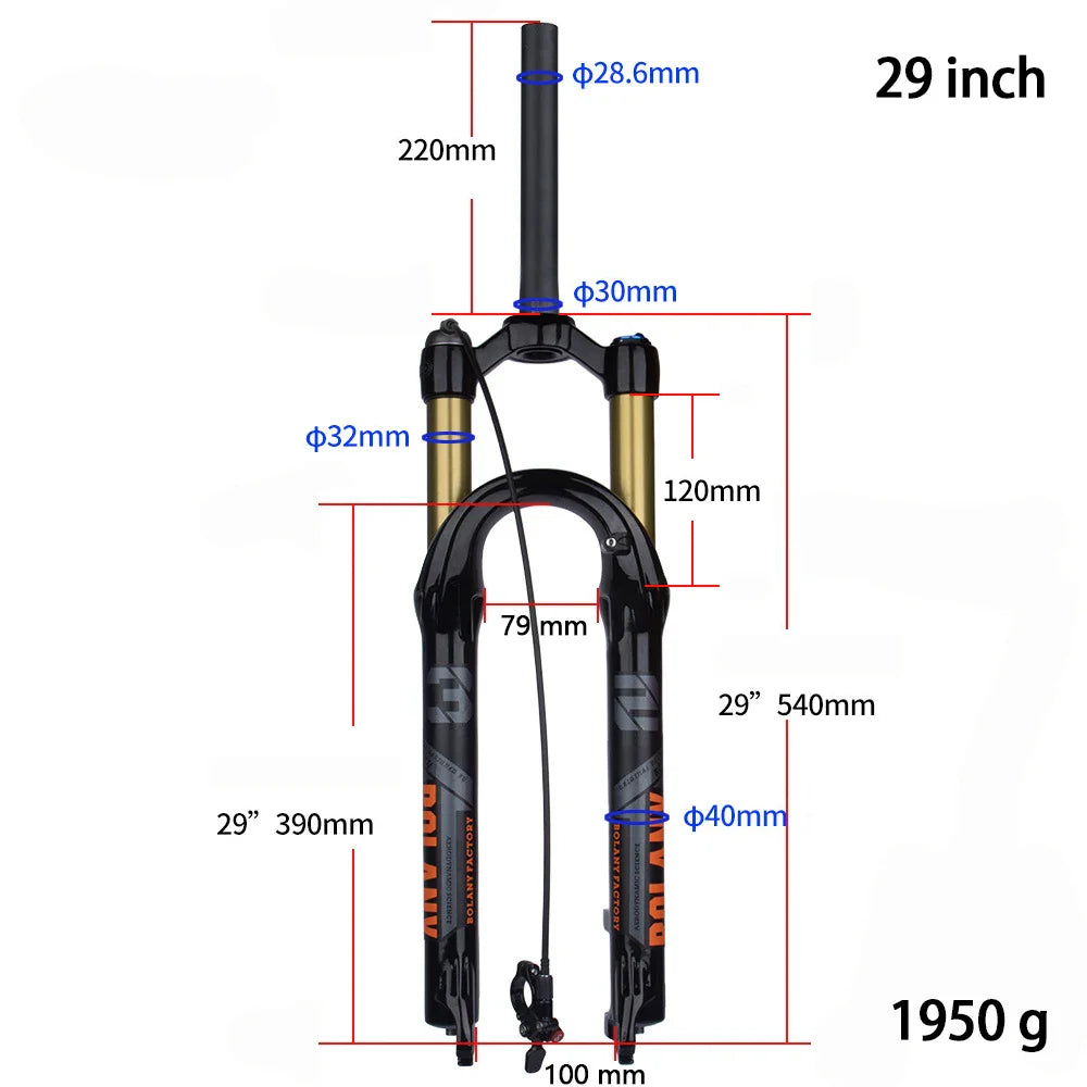 BOLANY Mountain Bike Fork – 29 Inch MTB Air Suspension, Shock Absorbing Fork for Downhill & MTB Bikes