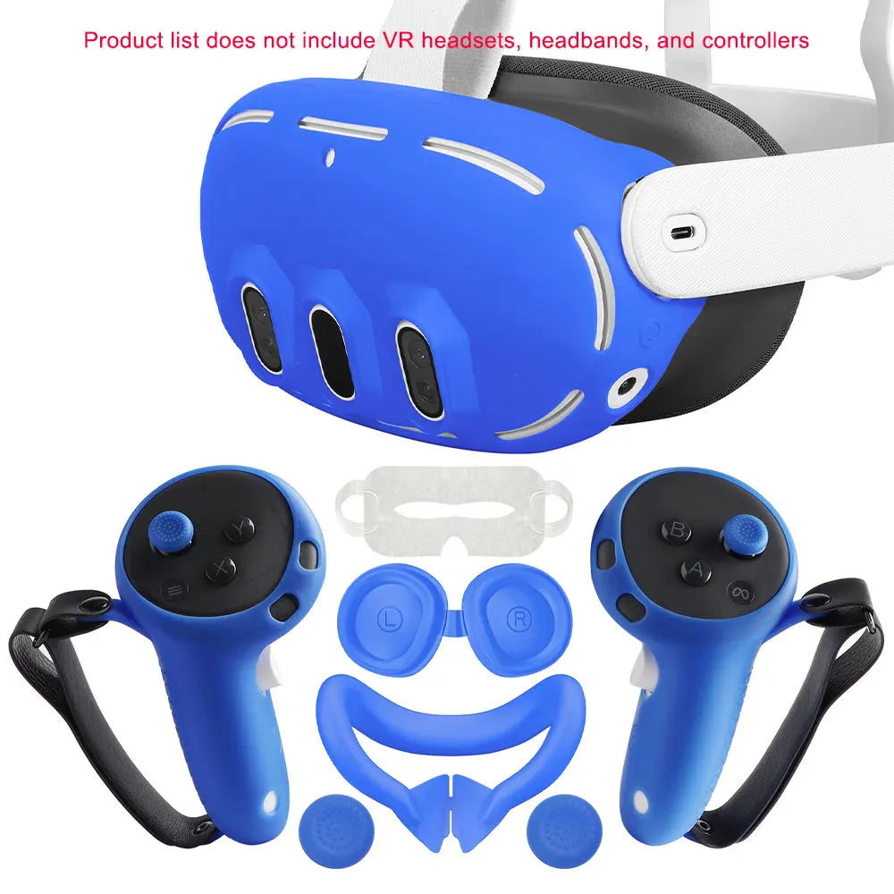 Silicone Protective Cover Set for Meta Quest 3 — VR Headset, Controller Grip, Lens Cap & Face Cover Accessories
