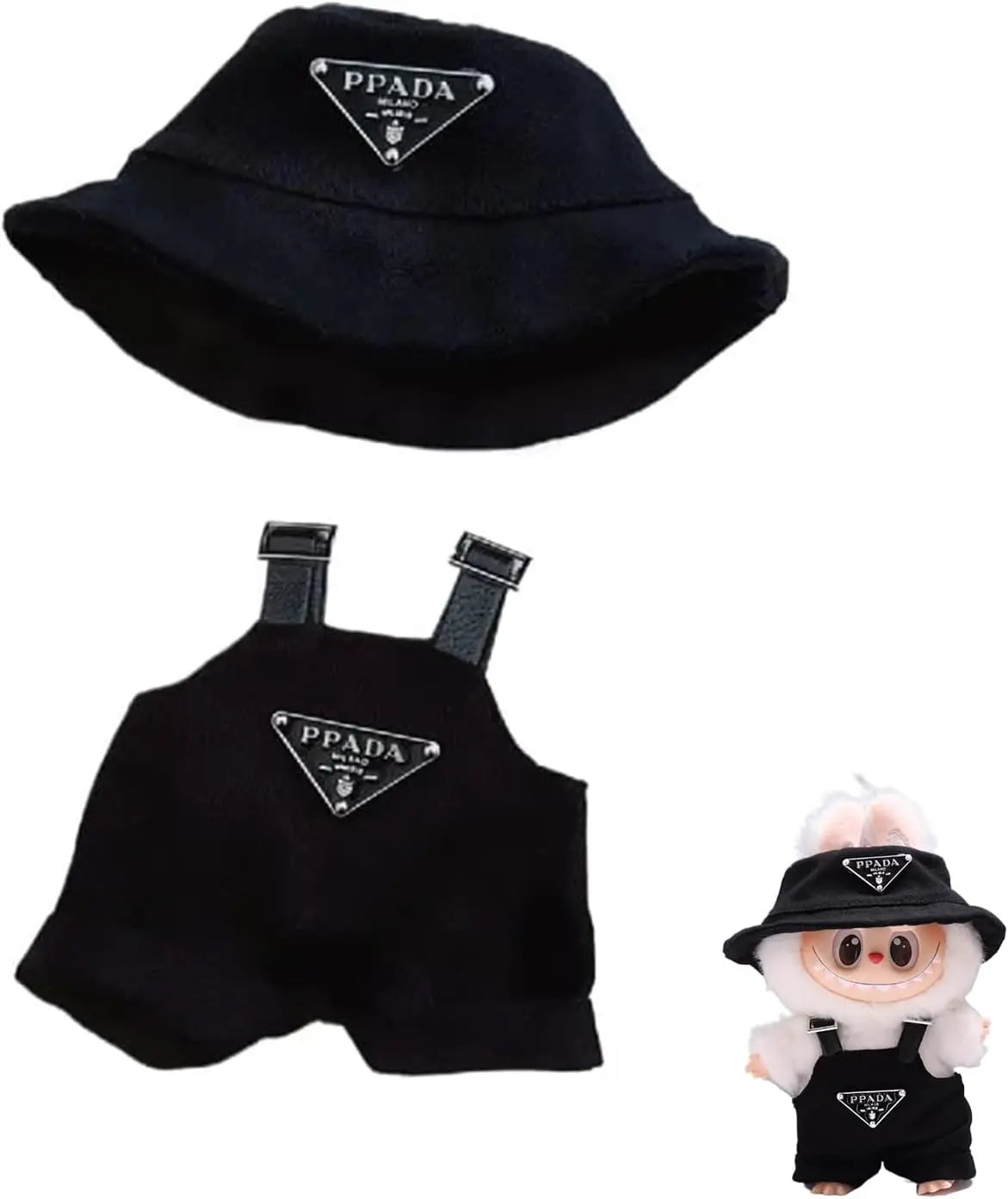 8-Inch Labubu Clothes Set – Pink Hat & Overalls Outfit for Labubu Dolls, Cute Dress-Up Accessories