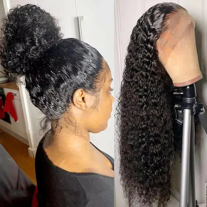 250 Density Deep Curly Wave 360 HD Lace Front Human Hair Wig – Water Wave 13x6 Lace Frontal Glueless Wig, 100% Human Hair