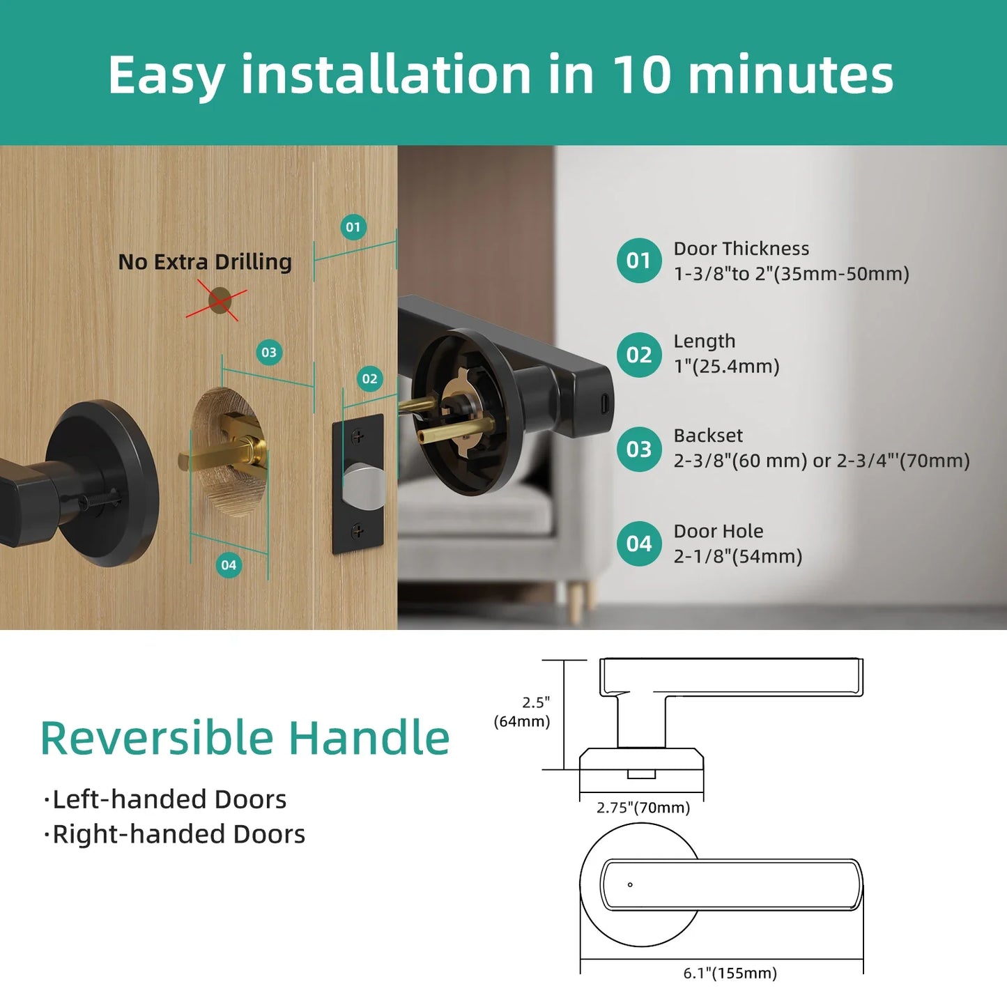 Viladepot Smart Fingerprint Door Lock – App Control, Passcode, & Touchscreen Keypad for Electronic Security