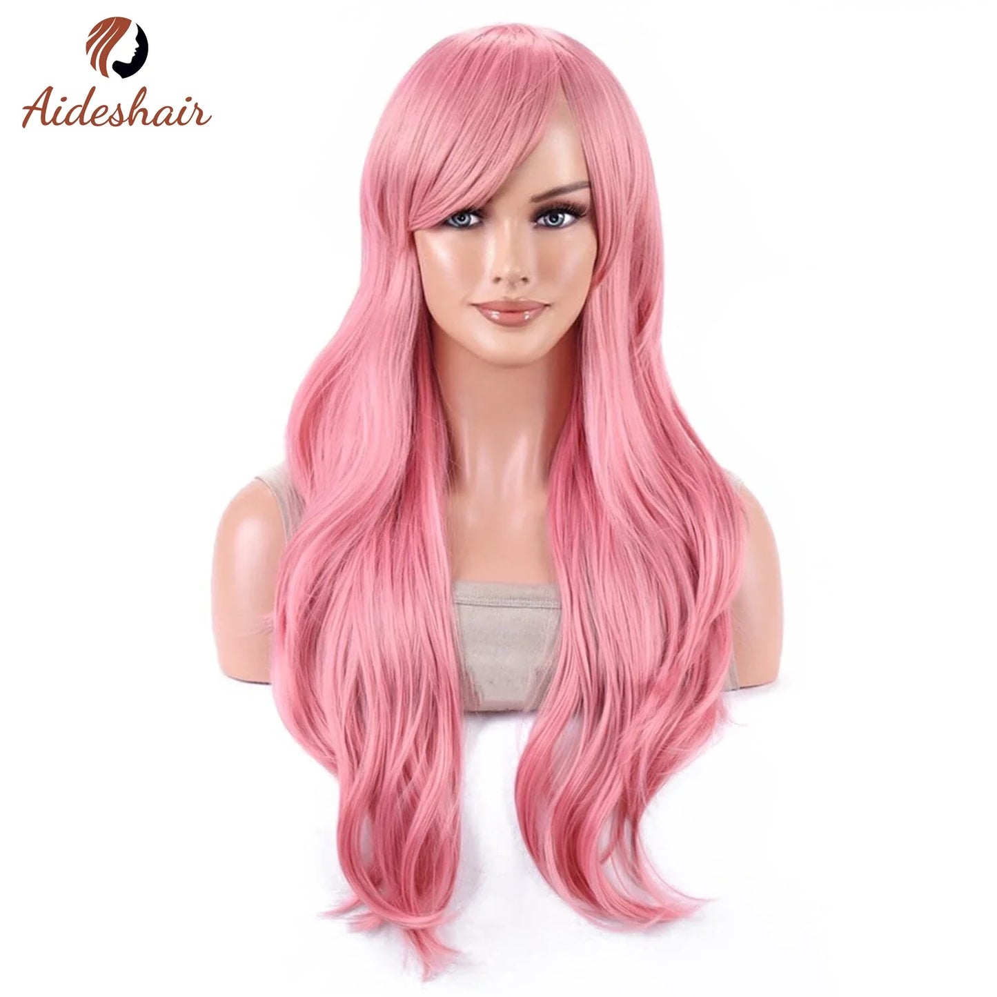 Aideshair 28" Long Wavy Curly Synthetic Wig – Heat Resistant Cosplay Wig for Women with Free Wig Cap