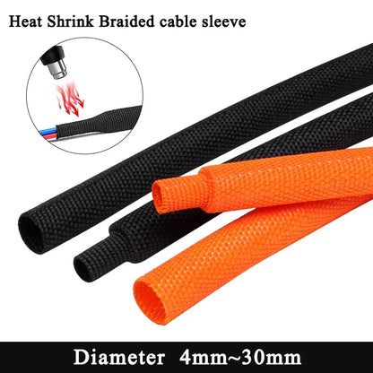 Braided PET Cable Sleeve Heat Shrink Tube – Flame Retardant Wire Wrap Organizer Sheath 4–30mm Diameter, 1–50M Length