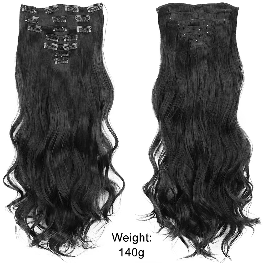 Women’s 7Pcs Hair Extensions with 16 Clips – Natural Black Straight Ombre Hairpiece