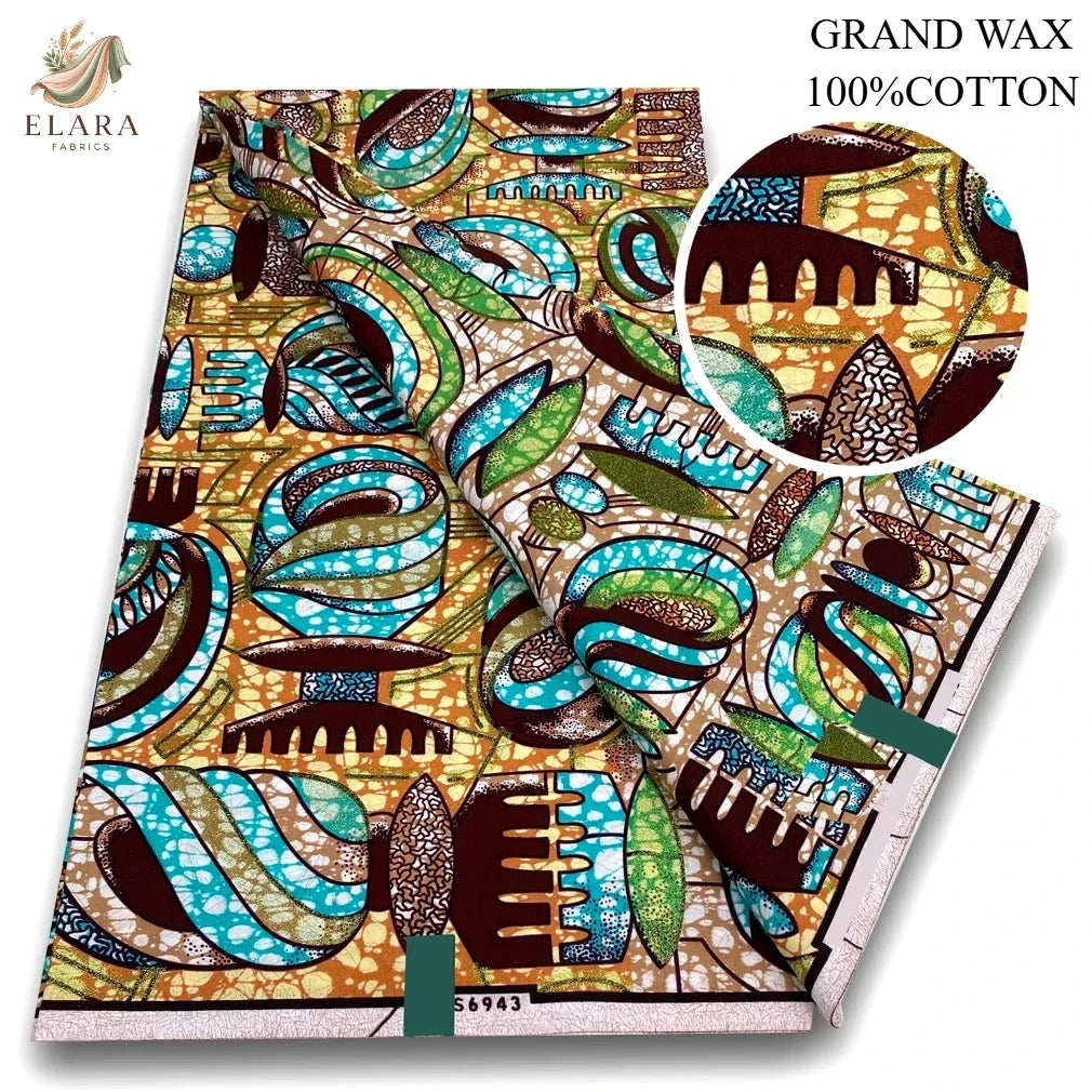 African Glitter Wax Print Fabric - 6 Yards Pink Gold Ankara Cotton Batik Material for Uniforms