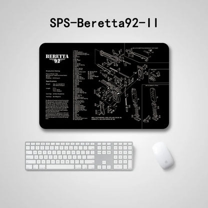 Gun Cleaning Mat Mouse Pad — Armorers Bench Mat with Parts Diagram & Instructions for AR15, AK47, GL, 1911