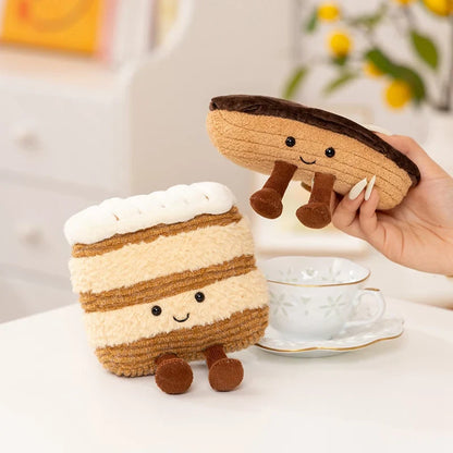 Cute Dessert Plush Toys – Soft Cake, Waffle, Pancake, Macaron, Éclair Stuffed Dolls for Kids Gift & Home Decor