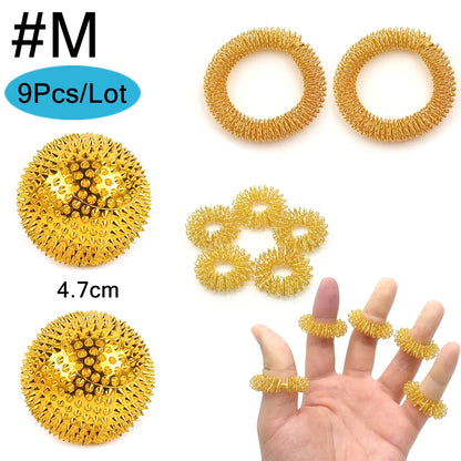 9pcs Hand & Foot Magnetic Therapy Spiky Massage Balls – Acupressure Trigger Point Pain Relief Pocket Massager