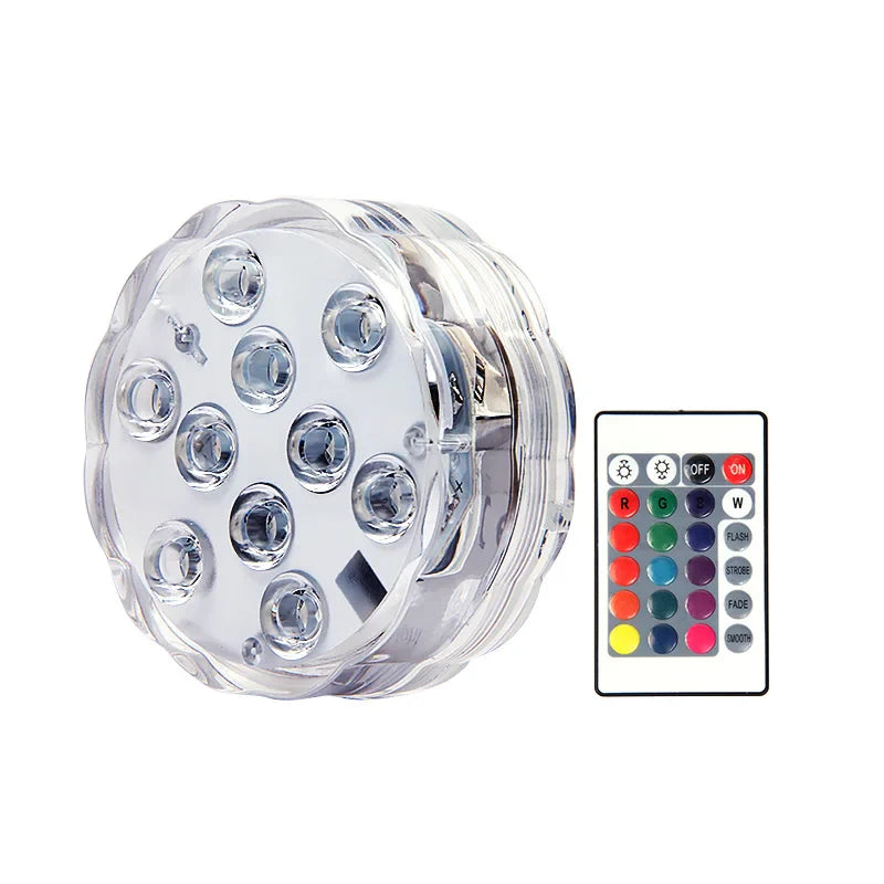 10LED RGB Submersible LED Light – Battery Operated Underwater Night Lamp for Pool, Garden, Wedding & Vase Decorations