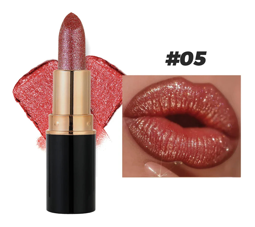 6 Colors Glitter Metallic Lipstick – Waterproof, Long-Lasting Diamond Pearlescent Lip Gloss for Moisturizing Sexy Lips