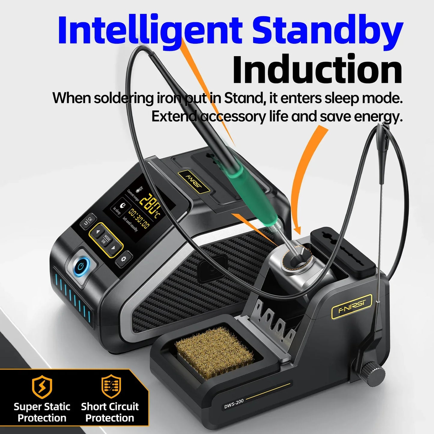 FNIRSI DWS-200 200W Power Soldering Iron Station | C210 C245 Handle for Electronic Welding & Rework